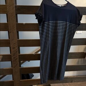 Boden Navy metallic gold Striped Women's cotton summer Dress